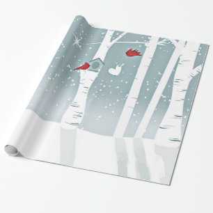 Paare der roten Kardinals-Vögel in Snowy-Holz Geschenkpapier
