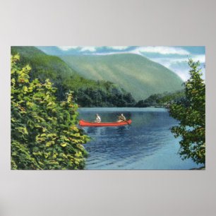 Paare, die auf einem See Canoeing sind Poster