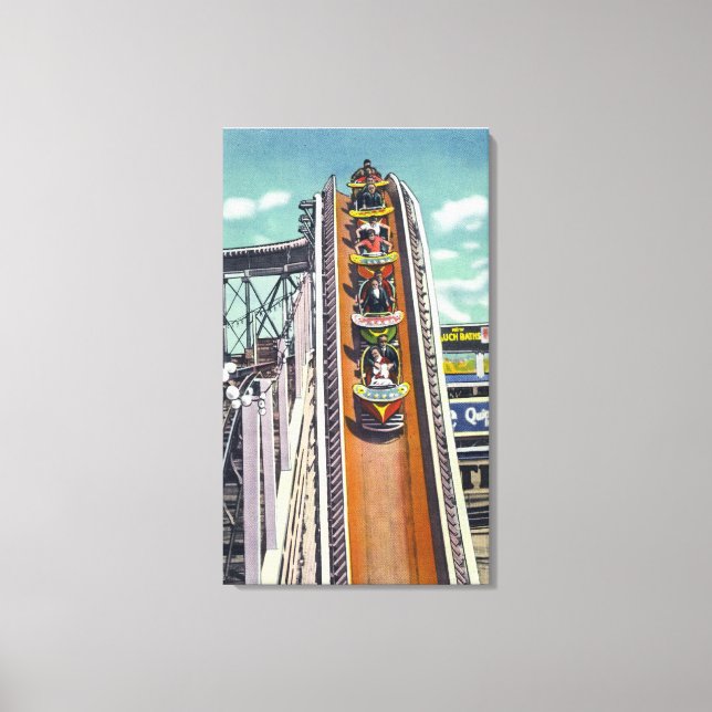 Paare, die die Flying Turns Ride hinunter gehen Leinwanddruck (Vorderseite)