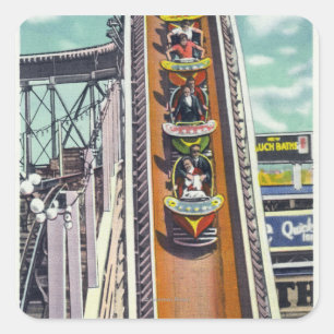 Paare, die die Flying Turns Ride hinunter gehen Quadratischer Aufkleber