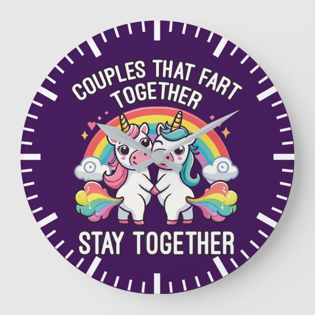 Paare, die gemeinsam die Furz Bleibe - Einhorn Große Wanduhr (Vorderseite)