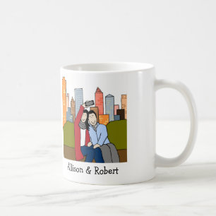 Paare, die selfie- personalisierte Cartoon-Tasse Tasse