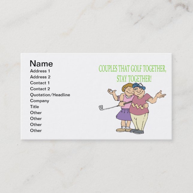 Paare, die zusammen Golf spielen, bleibe zusammen Visitenkarte (Vorderseite)