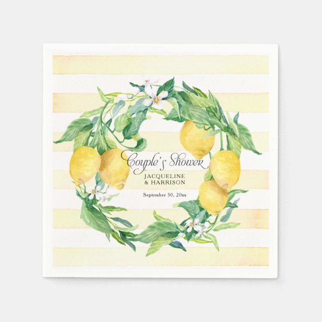 Paare Dusche Citrus Lemon Wreath Blossom Leaf Serviette (Vorderseite)
