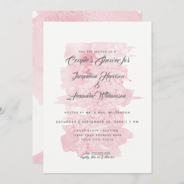 Paare Dusche Modernes einfaches Watercolor Wash Pi Einladung (Vorne/Hinten)