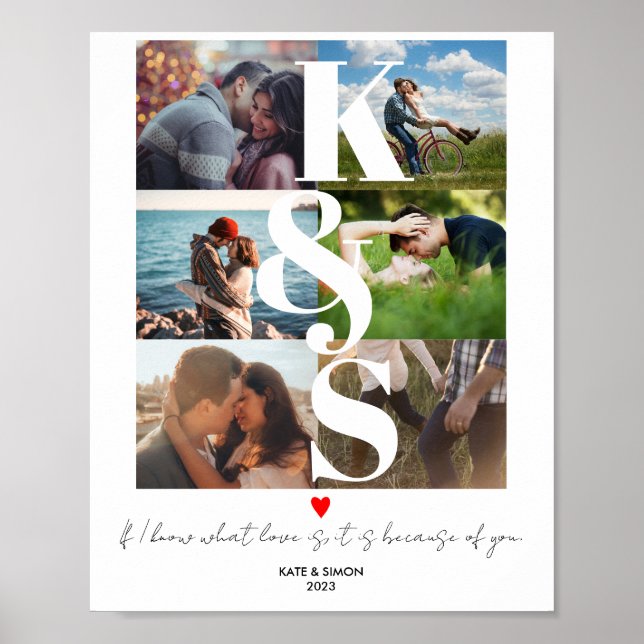 Paare Erste Foto Collage Custom Text LIEBE Poster (Vorne)