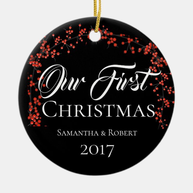 Paare Erste Weihnachten mit Namensdatum Keramikornament (Vorne)