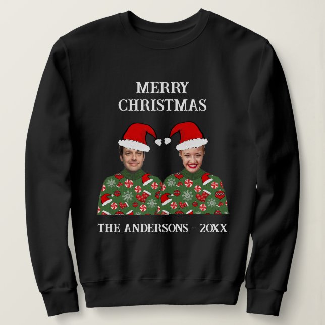 Paare Foto Frohe Weihnachten Ugly Sweater Sweatshirt (Design vorne)