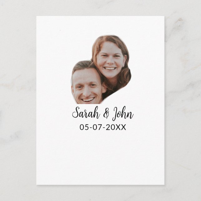 Paare Gesicht Foto hinzufügen Name Datum einfache  Postkarte (Vorderseite)