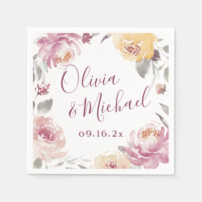 Paare heißen romantische Blumenhochzeit im Garten Serviette (Vorderseite)