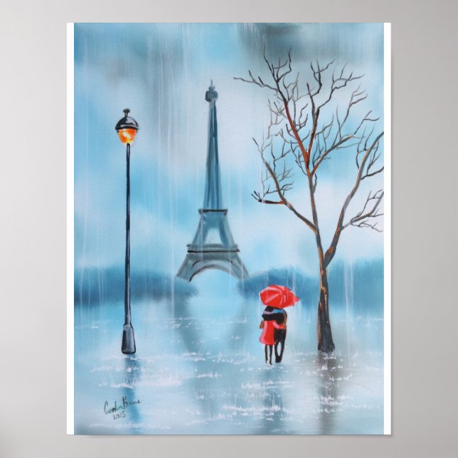 Paare im Eiffelturm Paris bemalten Poster (Vorne)