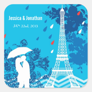 Paare in Paris mit Eiffle Turm Quadratischer Aufkleber