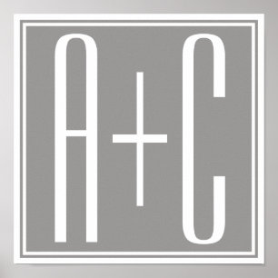 Paare Initails oder andere Texte Weiß & Grau Poster