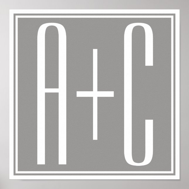 Paare Initails oder andere Texte | Weiß & Grau Poster (Vorne)