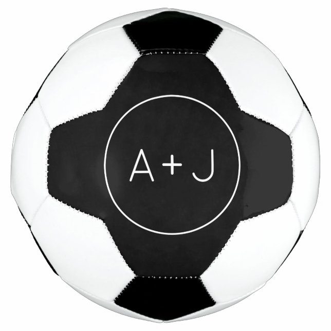 Paare Initialen Modernes Circle Monogramm | B & W Fußball (Vorderseite)