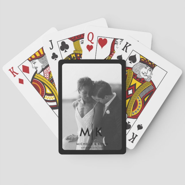 Paare Initials Wedding Foto Monogram Black Spielkarten (Rückseite)