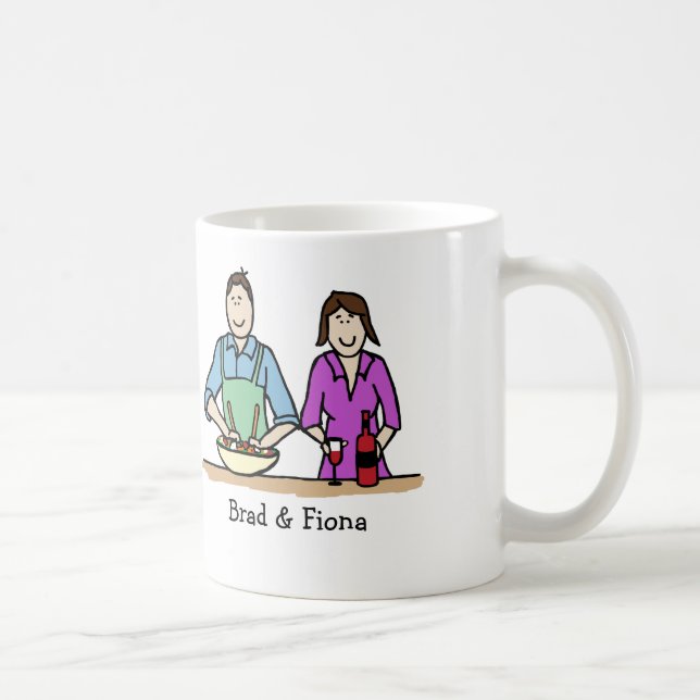 Paare kochen - personalisierte Cartoon-Tasse Tasse (Rechts)