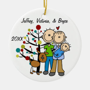 Paare mit Baby-und Hundegewohnheits-Verzierung Keramik Ornament
