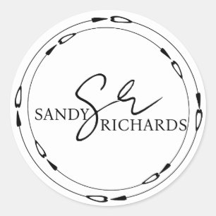 Paare Mit Monogramm Schwarz-weiße Herzhochzeit Runder Aufkleber