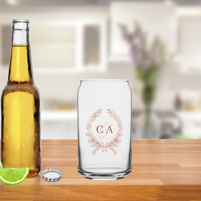 Paare Monogramm Initialen Kranz Rose Gold Dosenglas (Von Creator hochgeladen)