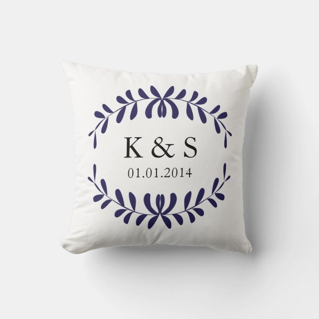 Paare Monogramm-Kissen| Navy Kissen (Vorderseite)