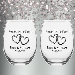 Paare Name 60 Jubiläum Geschenk Original Herz Weinglas Ohne Stiel