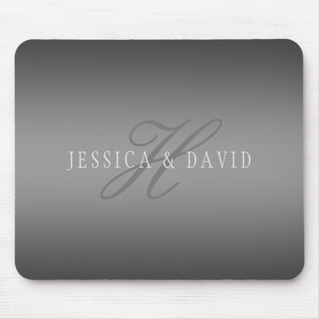 Paare Name & Name Monogram Gradient Gray Mousepad (Vorne)