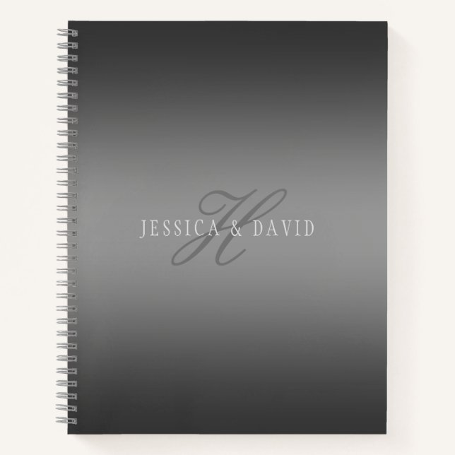 Paare Name & Name Monogram Gradient Gray Notizbuch (Vorderseite)