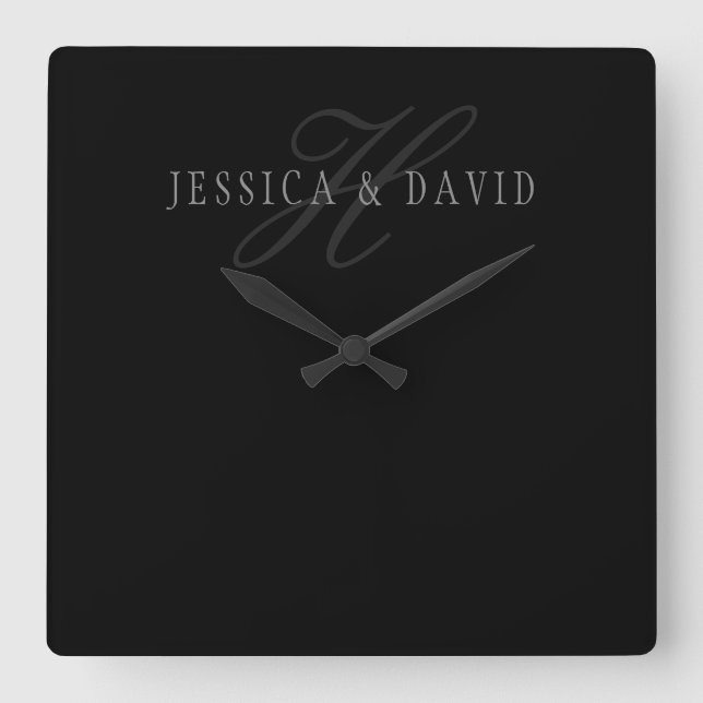 Paare: Name und Name Monogramm Quadratische Wanduhr (Vorderseite)