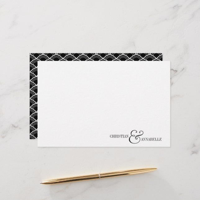 Paare Personalisiert Stationery Black Scallop Briefpapier (Vorderseite/Rückseite Beispiel)