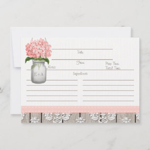 Paare Pink Hydrangea Mason Jar Rezept Card