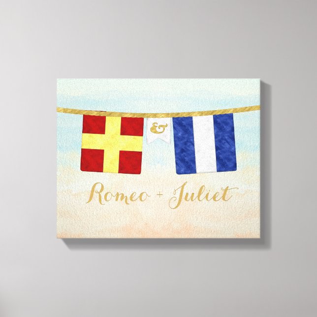 Paare Seesignalflaggen Monogramm Leinwanddruck (Vorderseite)