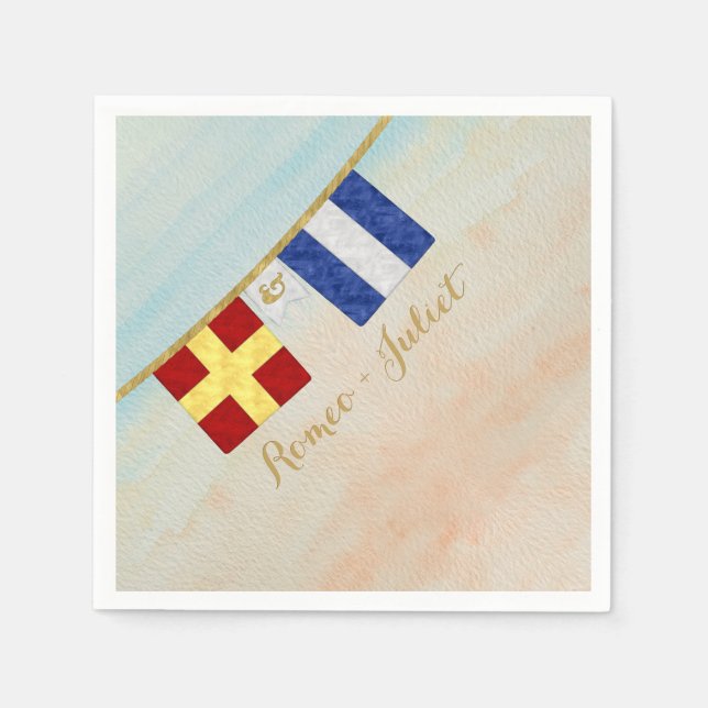 Paare Seesignalflaggen Monogramm Serviette (Vorderseite)