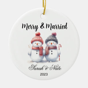 Paare Snowman Merry & Verheiratete Hochzeit Keramik Ornament