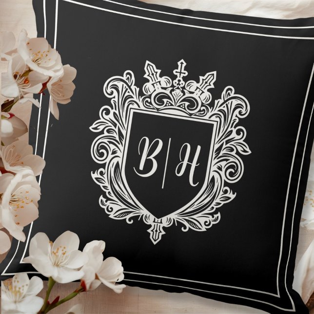 Paare Wappen initialisiert Black Throw Pillow Kissen (Von Creator hochgeladen)