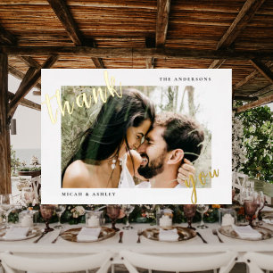 Paarfoto Hochzeit Danke Blank Gold Folieneinladung