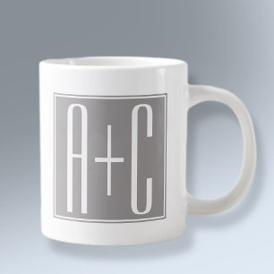 Paarinitialen oder anderer Text Weiß & Grau Jumbo-Tasse