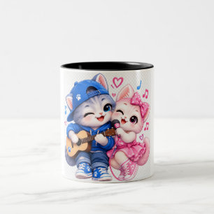 Paarmug, Süße singende Katzen-Mug  Zweifarbige Tasse