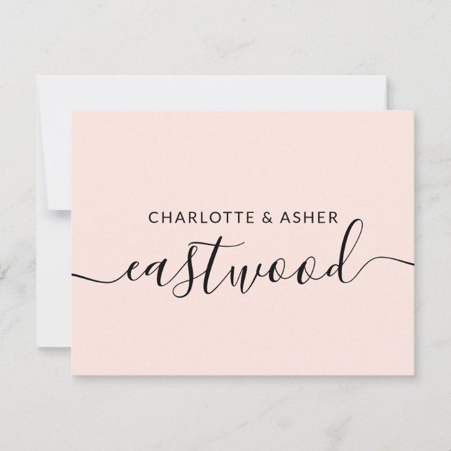 Paarname Blush Pink Wedelmongramm Note Card Mitteilungskarte (Vorderseite)