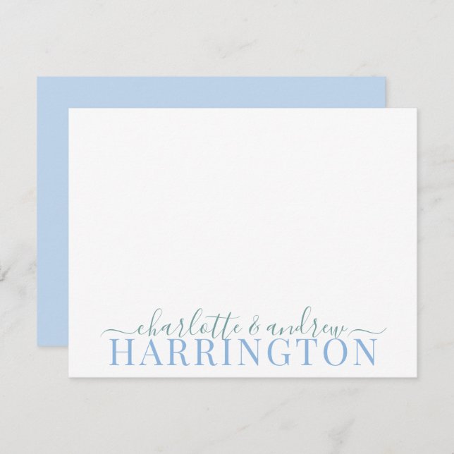 Paarname Wedding Monogram Pastellblau und grün Mitteilungskarte (Vorne/Hinten)