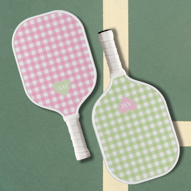 Paarungsinitialen für rosa und grüne Paare Pickleball Schläger (Matching Pickleball Paddles Pink & Green Monogram Old Money Aesthetic Preppy )