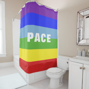 Pace – Peace – Frieden – Rainbow Color Regenbogen Duschvorhang