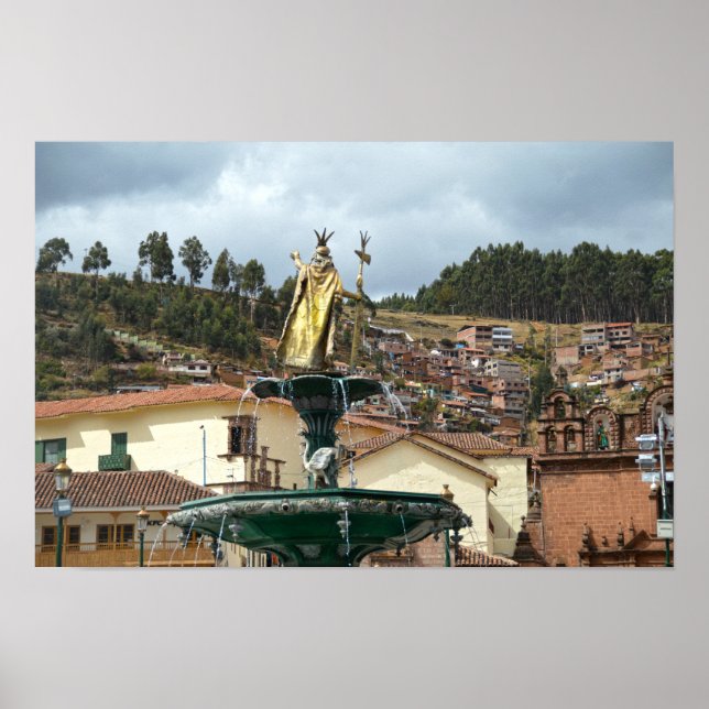 Pachacuti-Statue in Cusco, Peru Poster (Vorne)