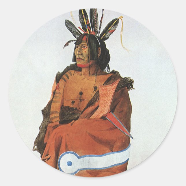 Pachtuwa-Chta, Arikara Warrior Portrait von Bodmer Runder Aufkleber (Vorderseite)