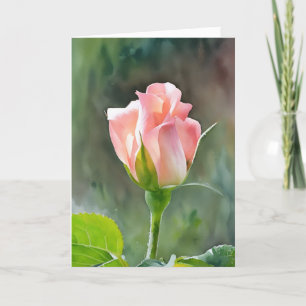 Pachy Pink Rose Bud Art Note Card Dankeskarte