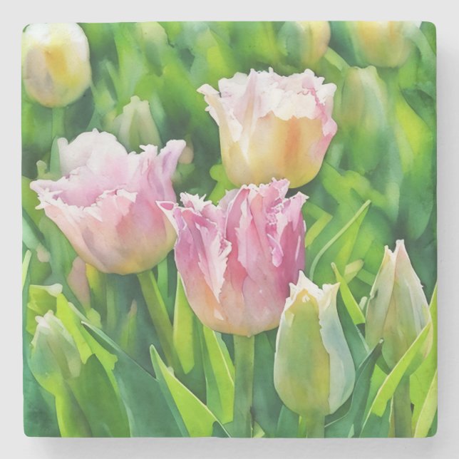 Pachy Pink Tulip Garden Steinuntersetzer (Vorderseite)