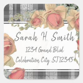 Pachy Pink und Grau Karierte Rücksendeadresse Quadratischer Aufkleber