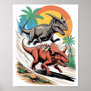 Pachyrhinosaurus durch einen Carnotaurus Poster