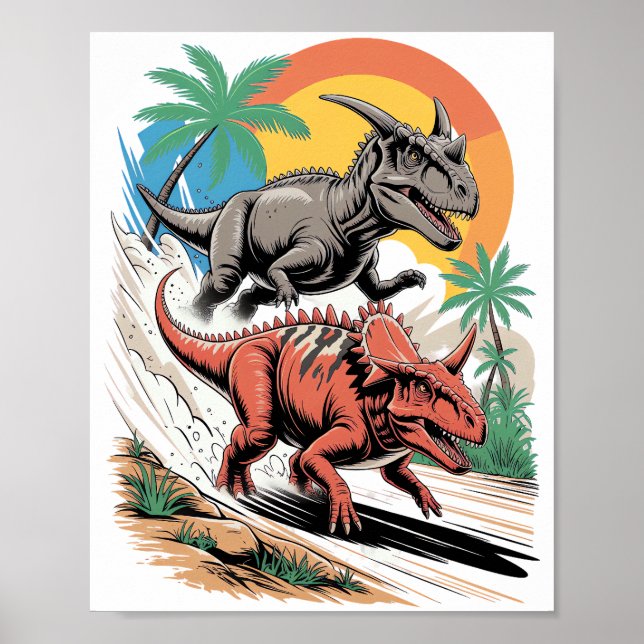 Pachyrhinosaurus durch einen Carnotaurus Poster (Vorne)
