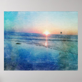 Pacific Beach Sunset Watercolor Poster